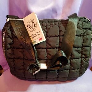 Valentino Orlandi Large Black Puffer Crossbody Bag Tote Purse Retail $199